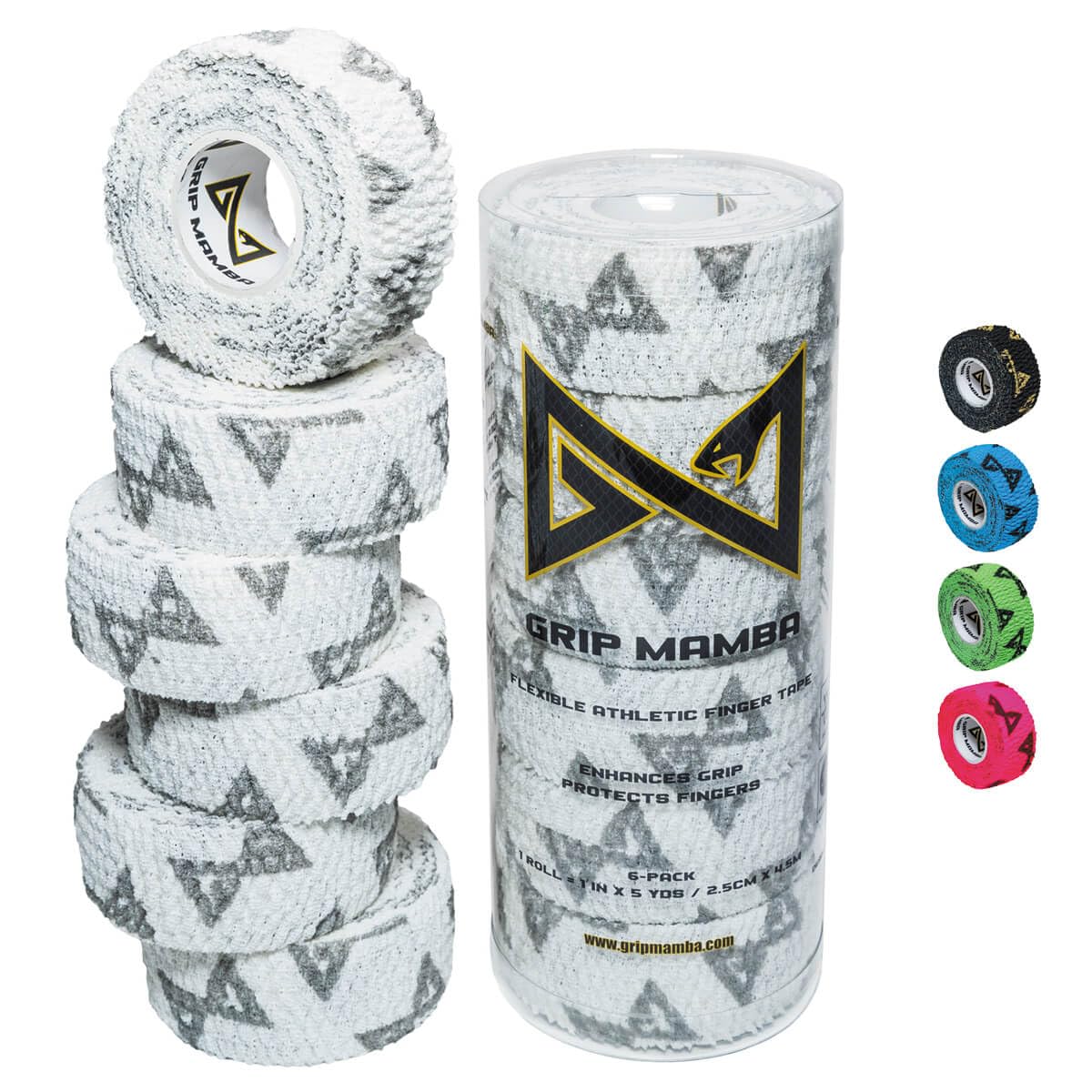 Finger Tape Athletic - グリップマンバ エラスティックアスレチックフィンガーテープ、幅1インチ、プレミアム接着剤付き、手の親指、指を保護し、グリップを強化、スリーブブリスターラップ