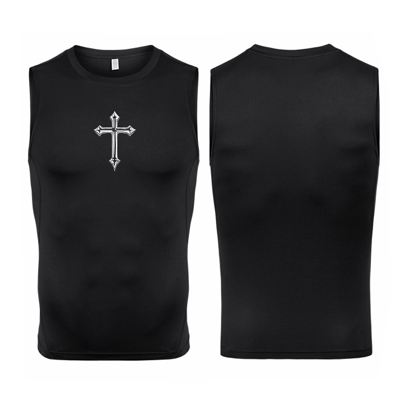 Crossfit Vest - メンズクロスプリントノースリーブコンプレッションシャツ、クリスチャンアスレチック、速乾性タンクトップ、ジムワークアウト、ランニングベスト、ベースレイヤーTシャツ