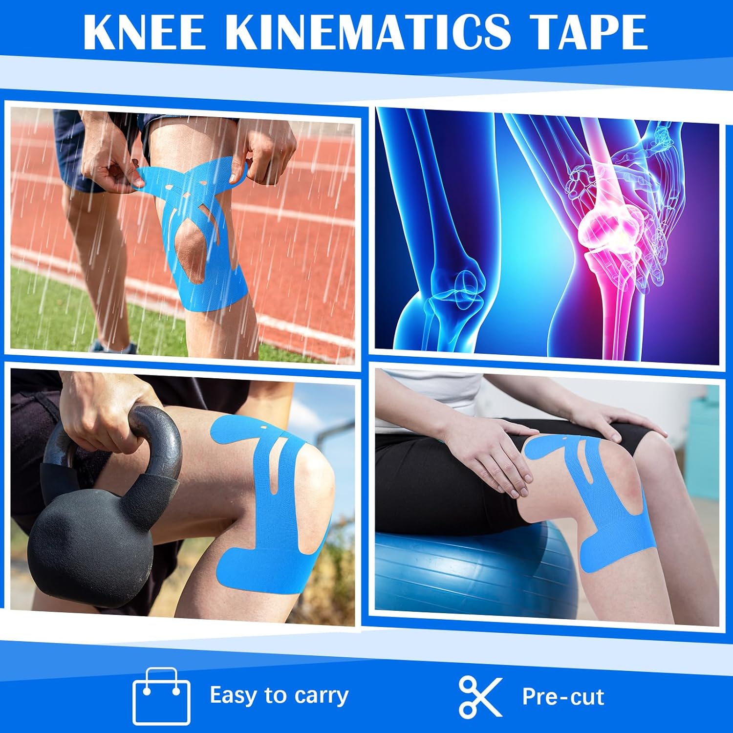 10 個の膝用プレカットキネシオロジーテープ、防水弾性通気性 - Finger Tape Athletic のレビューと価格