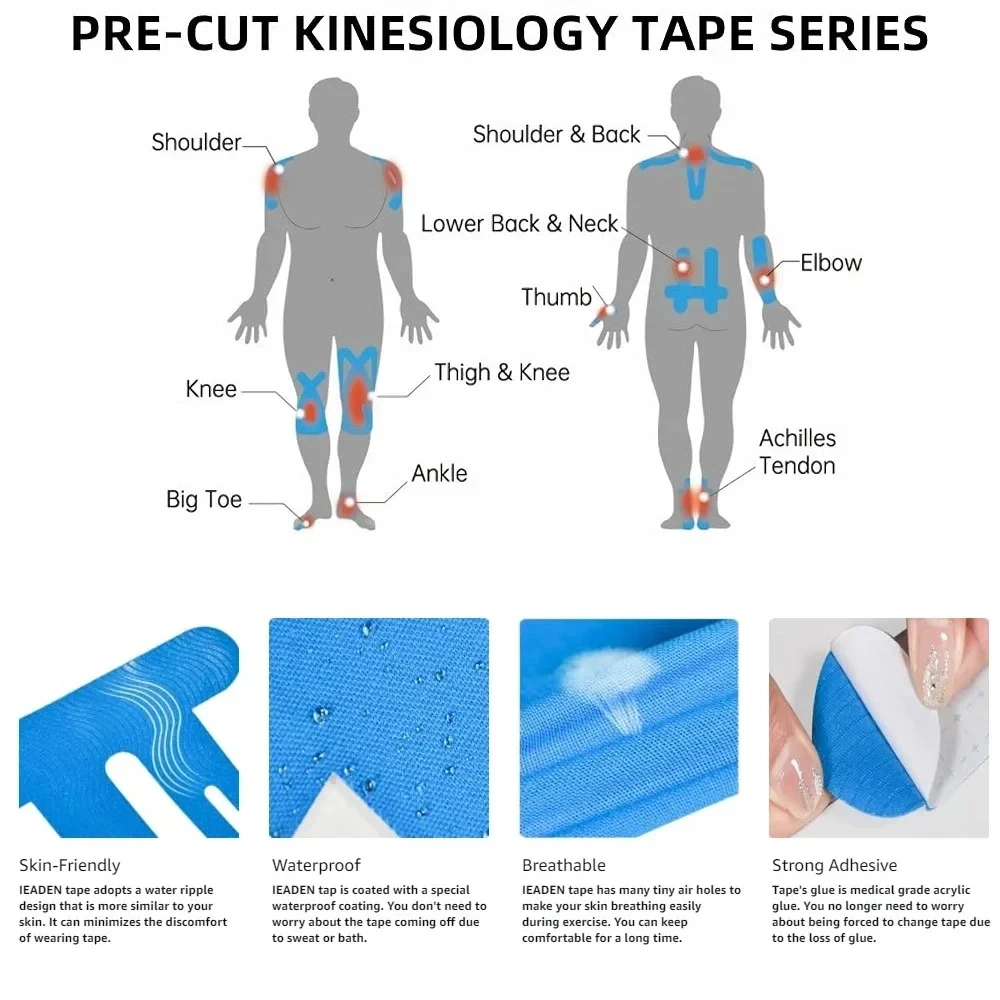10 個の膝用プレカットキネシオロジーテープ、防水弾性通気性 - Finger Tape Athletic のレビューと価格