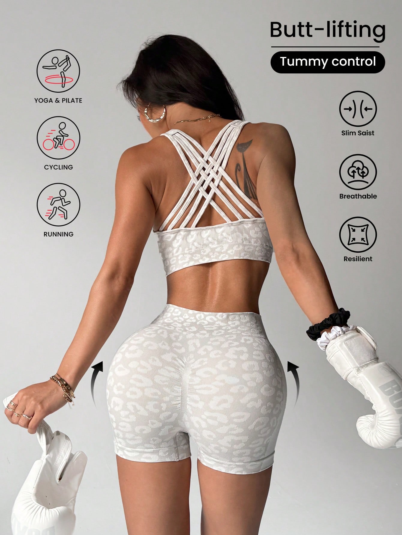 ハイウエストで腹部を包み込むレオパード柄のヨガセット（女性用 - Crossfit Lifting のレビューと価格
