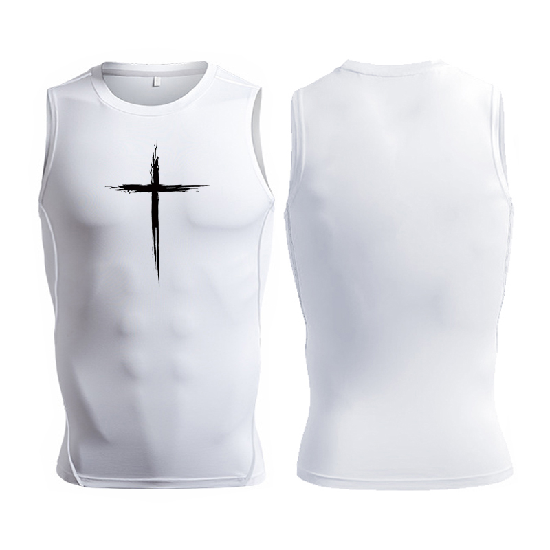 メンズクロスプリントノースリーブコンプレッションシャツ、クリ - Crossfit Vest のレビューと価格