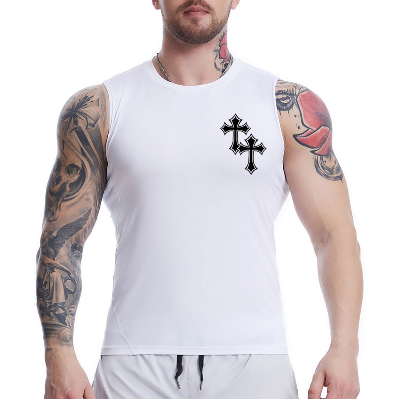 メンズクロスプリントノースリーブコンプレッションシャツ、クリ - Crossfit Vest のレビューと価格